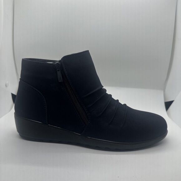 Judith Women's Size 10 M Ruched Wedge Booties Navy Blue Boots - Picture 2 of 13